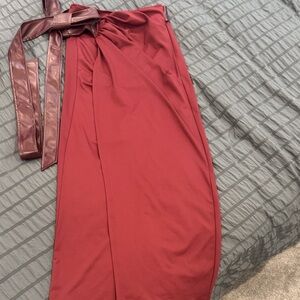 Commense Burgundy Maxi Wrap Skirt with Pleather Waist Tie